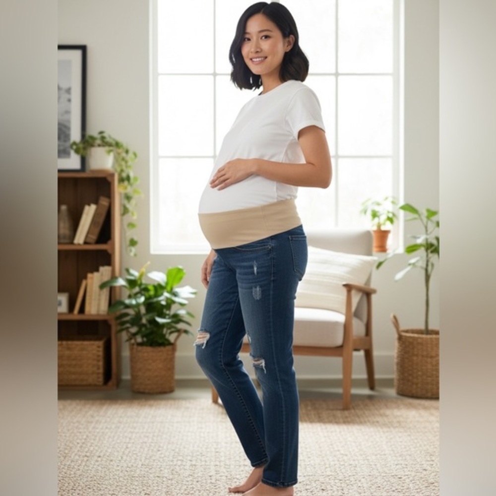 Maternity distressed straight leg jeans size large